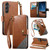 Samsung Galaxy A17 5G Splicing Zipper Wallet Vegan Leather Phone Case with Strap - Brown