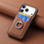 iPhone 17 Pro Max Carbon Fiber Card Wallet Ring Phone Case - Brown