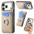 iPhone 17 Pro Max Carbon Fiber Card Wallet Ring Phone Case - Khaki