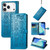 iPhone 17 Pro Max Cat and Dog Embossed Leather Phone Case - Blue