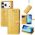 iPhone 17 Pro Max Cat and Dog Embossed Leather Phone Case - Yellow