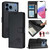 iPhone 17 Pro Max Cat Rat Embossed Pattern RFID Leather Phone Case with Lanyard - Black
