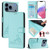 iPhone 17 Pro Max Cat Rat Embossed Pattern RFID Leather Phone Case with Lanyard - Mint Green