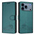 iPhone 17 Pro Max Cat Rat Embossed Pattern RFID Leather Phone Case with Lanyard - Peacock Green