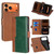iPhone 17 Pro Max Contrast Color Side Buckle Leather Phone Case - Light Brown + Green