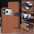 iPhone 17 Pro Max Detachable Litchi Texture Magnetic Side-Patch Vegan Leather Phone Case - Brown Dark Blue