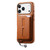 iPhone 17 Pro Max Detachable Magnetic Card Bag Phone Case with Finger Ring Grip & Anti-loss Rope - Brown