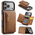iPhone 17 Pro Max DG.MING M5 Series Zip RFID Multi Card Detachable Leather Phone Case - Brown
