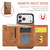 iPhone 17 Pro Max DG.MING M6 Series RFID Tri-fold Card Bag Removable Leather Phone Case - Brown