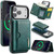 iPhone 17 Pro Max DG.MING M6 Series RFID Tri-fold Card Bag Removable Leather Phone Case - Green