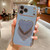 iPhone 17 Pro Max Electroplating Love Heart Holder TPU Phone Case - Blue