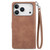 iPhone 17 Pro Max Embossed Flower Zipper Leather Phone Case - Brown