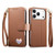 iPhone 17 Pro Max Fantasy Love Heart Zipper Wallet Vegan Leather Phone Case with Strap - Brown