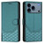iPhone 17 Pro Max Honeycomb Embossing RFID Leather Phone Case - Peacock Green