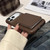 iPhone 17 Pro Max Lambskin Texture Mirror Holder Shockproof Phone Case - Brown