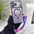 iPhone 17 Pro Max Large Window Rhombus Gradient Matte Electroplated TPU MagSafe Phone Case with Hand Strap - Purple