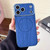iPhone 17 Pro Max Large Window TPU Electroplated Wood Grain PU MagSafe Phone Case with Lens Film - Blue