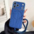 iPhone 17 Pro Max Large Window TPU Electroplated Wood Grain PU MagSafe Phone Case with Lens Film & Strap - Blue