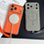 iPhone 17 Pro Max Large Window TPU Electroplated Wood Grain PU MagSafe Phone Case with Lens Film & Strap - Pink