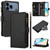 iPhone 17 Pro Max Magnetic Closure 9 Card Slots Zipper Leather Case with Hand Strap - Black