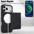 iPhone 17 Pro Max Retro Faux Leather Detachable Spring Loaded Card Bag Magnetic RFID Phone Case - Black