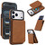 iPhone 17 Pro Max Retro Faux Leather Detachable Spring Loaded Card Bag Magnetic RFID Phone Case - Brown