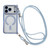iPhone 17 Pro Max Rhinestone Clear Acrylic Electroplated Magnetic Phone Case with Right-Side Crossbody Lanyard - Blue