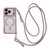 iPhone 17 Pro Max Rhinestone Clear Acrylic Electroplated Magnetic Phone Case with Right-Side Crossbody Lanyard - Pink