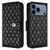 iPhone 17 Pro Max Rhombic Texture Flip Leather Phone Case with Lanyard - Black