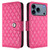 iPhone 17 Pro Max Rhombic Texture Flip Leather Phone Case with Lanyard - Rose Red