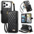 iPhone 17 Pro Max Rhombic Texture Zipper Wallet Metal Bow-knot Vegan Leather Phone Case with Strap - Black
