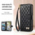 iPhone 17 Pro Max Rhombic Texture Zipper Wallet Metal Bow-knot Vegan Leather Phone Case with Strap - Black