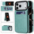 iPhone 17 Pro Max Solid Color Card Slots Bracket PU Phone Case - Mint Green