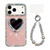 iPhone 17 Pro Max Sparkling IMD Heart-Shaped Mirror Magnetic Phone Case with Bracelet - Glitter Light Pink