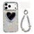 iPhone 17 Pro Max Sparkling IMD Heart-Shaped Mirror Magnetic Phone Case with Bracelet - Love Transparent