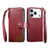iPhone 17 Pro Max Splicing Zipper Wallet Vegan Leather Phone Case with Strap - Red