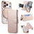 iPhone 17 Pro Max Splitable Electroplated MagSafe RFID Anti-theft Leather Phone Case with Lens Film - Rose Gold