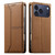 iPhone 17 Pro Max Stitched Line Magnetic RFID Vegan Leather Phone Case - Brown