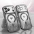 iPhone 17 Pro Max Wavy Frame Star Diamond Electroplate TPU Glitter Heart Magnetic Phone Case - Gradient Black