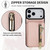 iPhone 17 Pro Max YM006 Skin Feel Zipper Card Bag Phone Case with Dual Lanyard - Rose Gold
