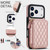 iPhone 17 Pro AwQuer Crossbody Zipper Wallet Rhombic Leather Back Phone Case - Rose Gold