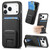 iPhone 17 Pro Carbon Fiber Card Bag Fold Stand Phone Case - Black