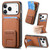 iPhone 17 Pro Carbon Fiber Card Bag Fold Stand Phone Case - Brown
