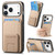 iPhone 17 Pro Carbon Fiber Card Bag Fold Stand Phone Case - Khaki