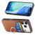 iPhone 17 Pro Carbon Fiber Card Wallet Ring Phone Case - Brown