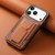 iPhone 17 Pro Carbon Fiber Fold Stand Elastic Card Bag Phone Case - Brown
