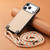 iPhone 17 Pro Carbon Fiber Texture Leather Back Phone Case with Crossbody Strap - Khaki
