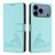 iPhone 17 Pro Cat Rat Embossed Pattern RFID Leather Phone Case with Lanyard - Mint Green
