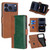 iPhone 17 Pro Contrast Color Side Buckle Leather Phone Case - Light Brown + Green