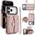 iPhone 17 Pro Crossbody Rhombic Horizontal Wallet Leather Phone Case - Rose Gold